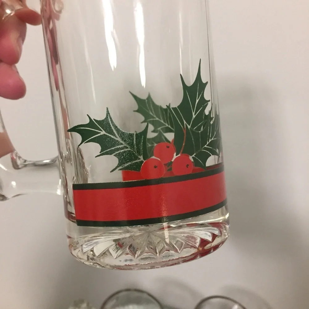 Set of 4 Holly Beer Mugs Christmas holiday vintage